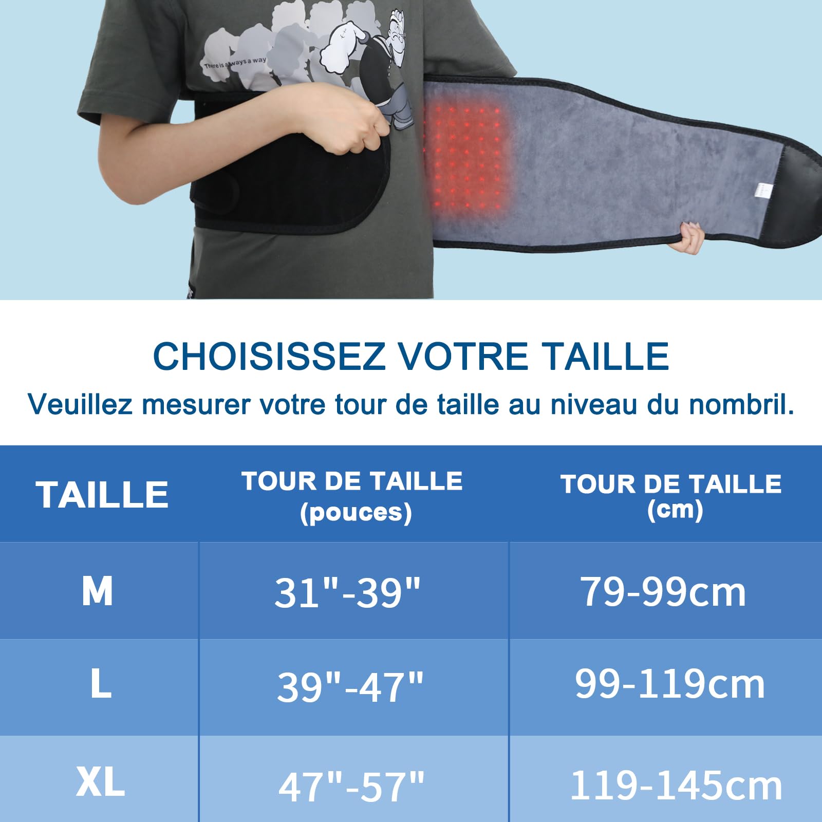 Ceinture de massage du dos chauffante sans fil avec thérapie à la lumière rouge, batterie de 5000 mAh, ceinture chauffante pour soulager la douleur et se détendre, idéale pour la récupération