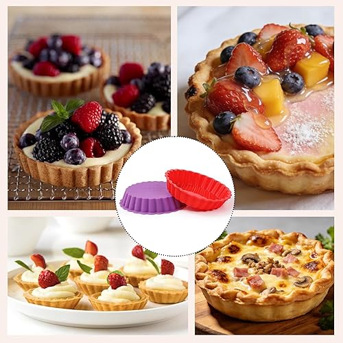 Miniatura 2 de FUNBAKY Molde de silicona para quiche, mini molde antiadherente redondo de silicona para tartas y tartas, 10 paquetes