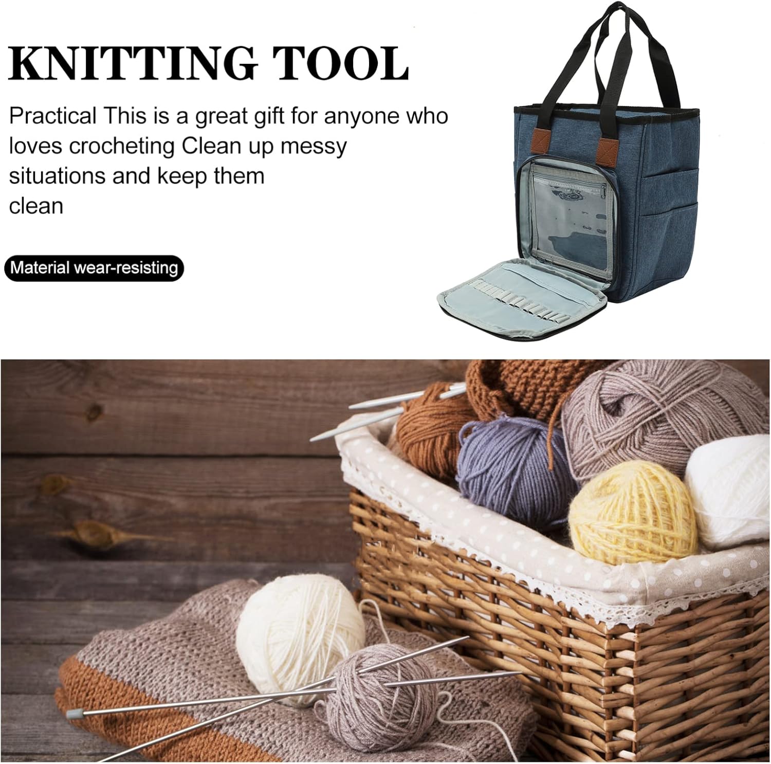 Ciieeo Knitting Tool Tote Bag Capacity Yarn Storage Organizer Easy Access for Crochet Hooks and Accessories Bag for Knitting and Crocheting for Home Organization