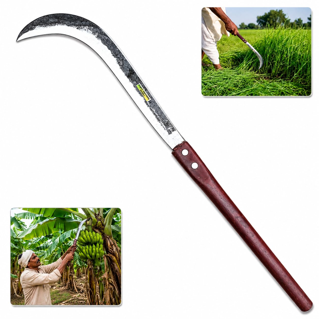 Perfect Pricing Steel® Hand Forged Iron Sickle | Heavy Duty Curved Grass Cutter & Harvesting Tool | Sharp Agricultural Billhook for Grass, Fodder, Paddy, Wheat & Banana Crop Cutting |-picture-30