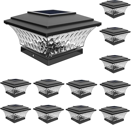 HUYIENO Luces solares para postes de iluminación LED para exteriores, cubierta de valla, dos modos de luz, blanco cálidoblanco brillante, adecuadas