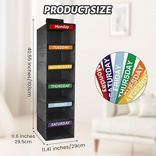 Miniatura 2 de Organizador semanal de ropa con 6 estantes para niños, organizador colgante para niños y adultos, estantes plegables para armario, de lunes a