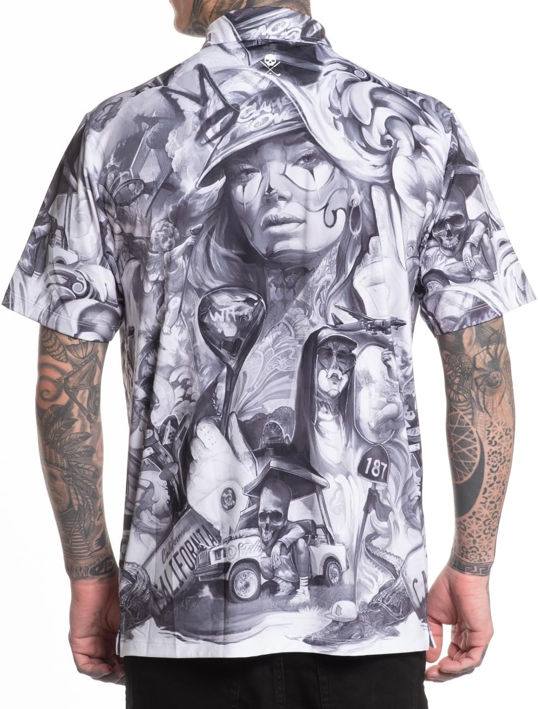 Sullen Men's Chaos Tattoo Lifestyle Graphic Polyester Short Sleeve Golf Button Up Polo Shirt