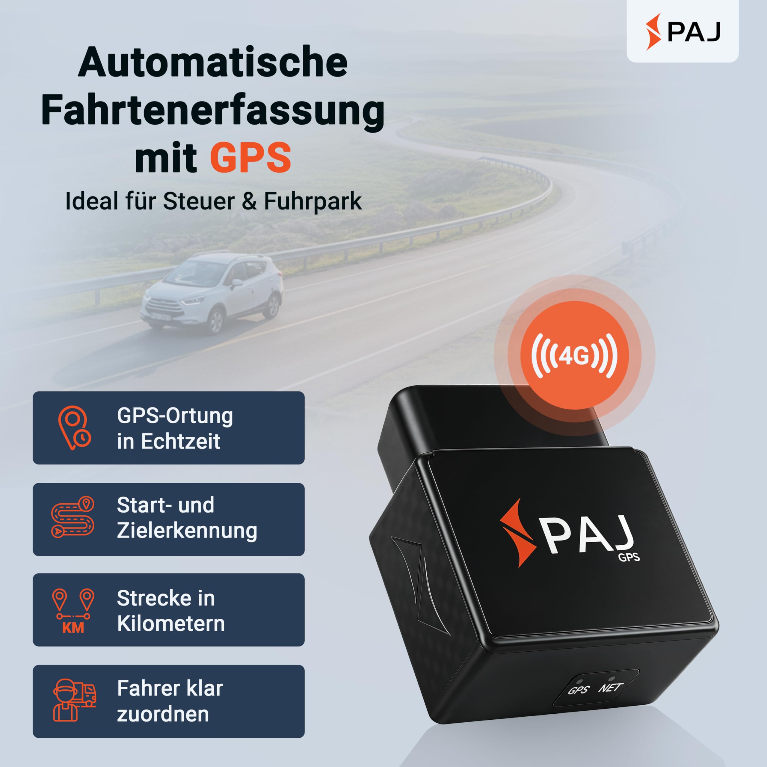 PAJ GPS elektronisches Fahrtenbuch, finanzamtkonform, lückenlos & manipulationssicher, OBD2 Stecker, automatische GPS Aufzeichnung, Global SIM Karte, Auto, LKW UVM