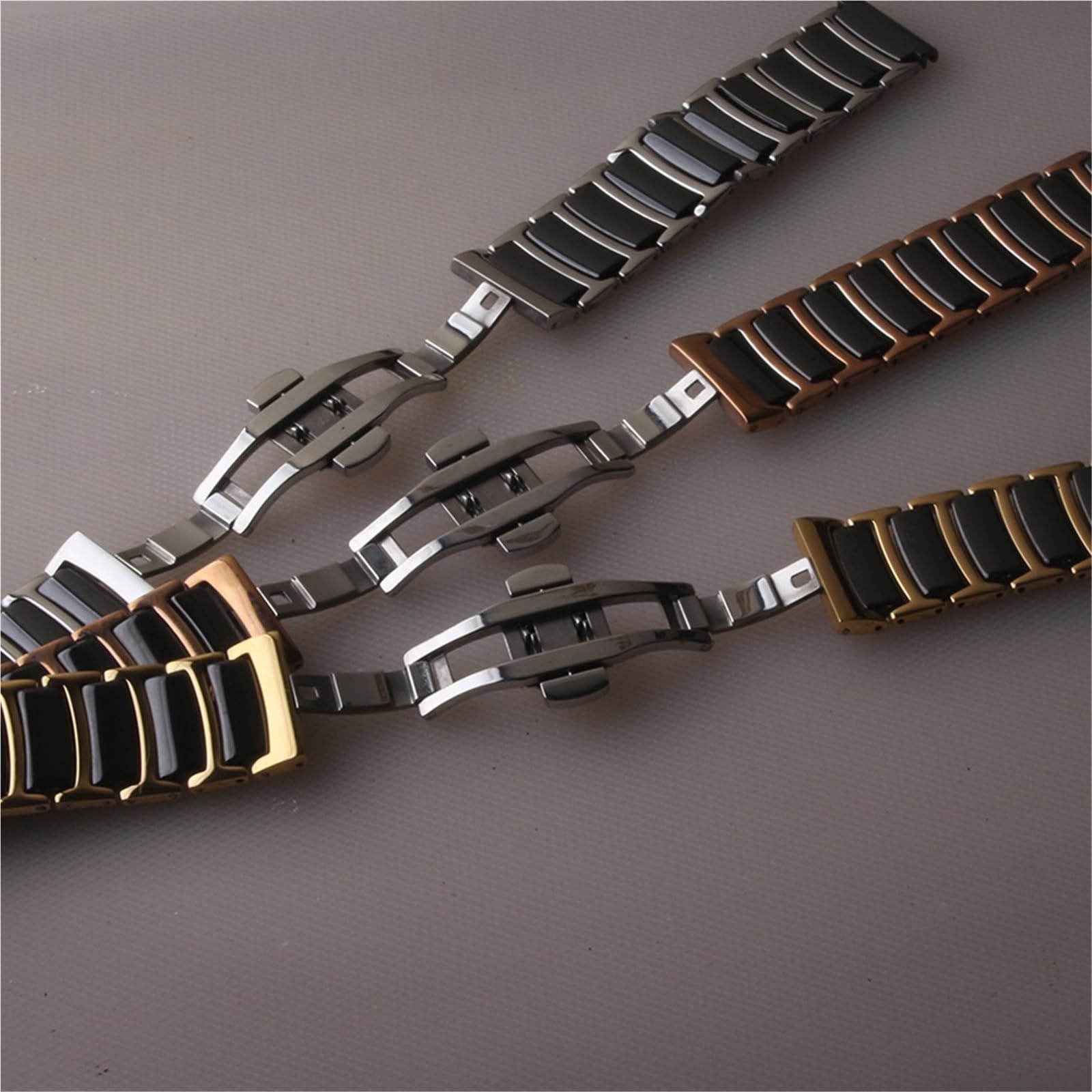 Correa de cerámica para Reloj de Mujer y Hombre, Pulida (Plata y Negra, 20 mm)