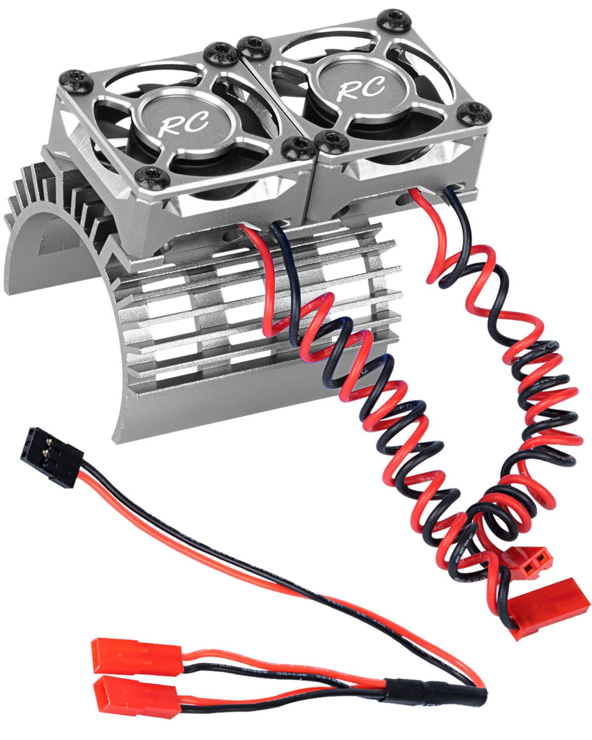 hopsupRC Motor Cooling Fan Upgrades Part 1/8 RC Car 40mm 42mm Brushless Motor,Motor Cooling Fans Surpass Hobby Twin 30mm RC Car Motor Fan with Metal Cover 4068 4274 Brushless Motor Heatsink,Titanium — image 1