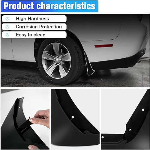 Miniatura 4 de Guardabarros antisalpicaduras, guardabarros moldeados resistentes compatibles con Dodge Challenger 2015-2023, aletas de barro delanteras y traseras,
