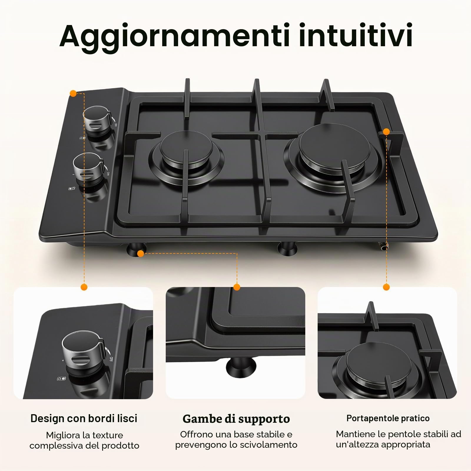 Piano cottura a gas a 2 fuochi e piccolo fornello a gas da campeggio, in acciaio inox, portatile, con riduttore di pressione e tubo del gas, piano cottura a gas per gas liquido/naturale (nero)