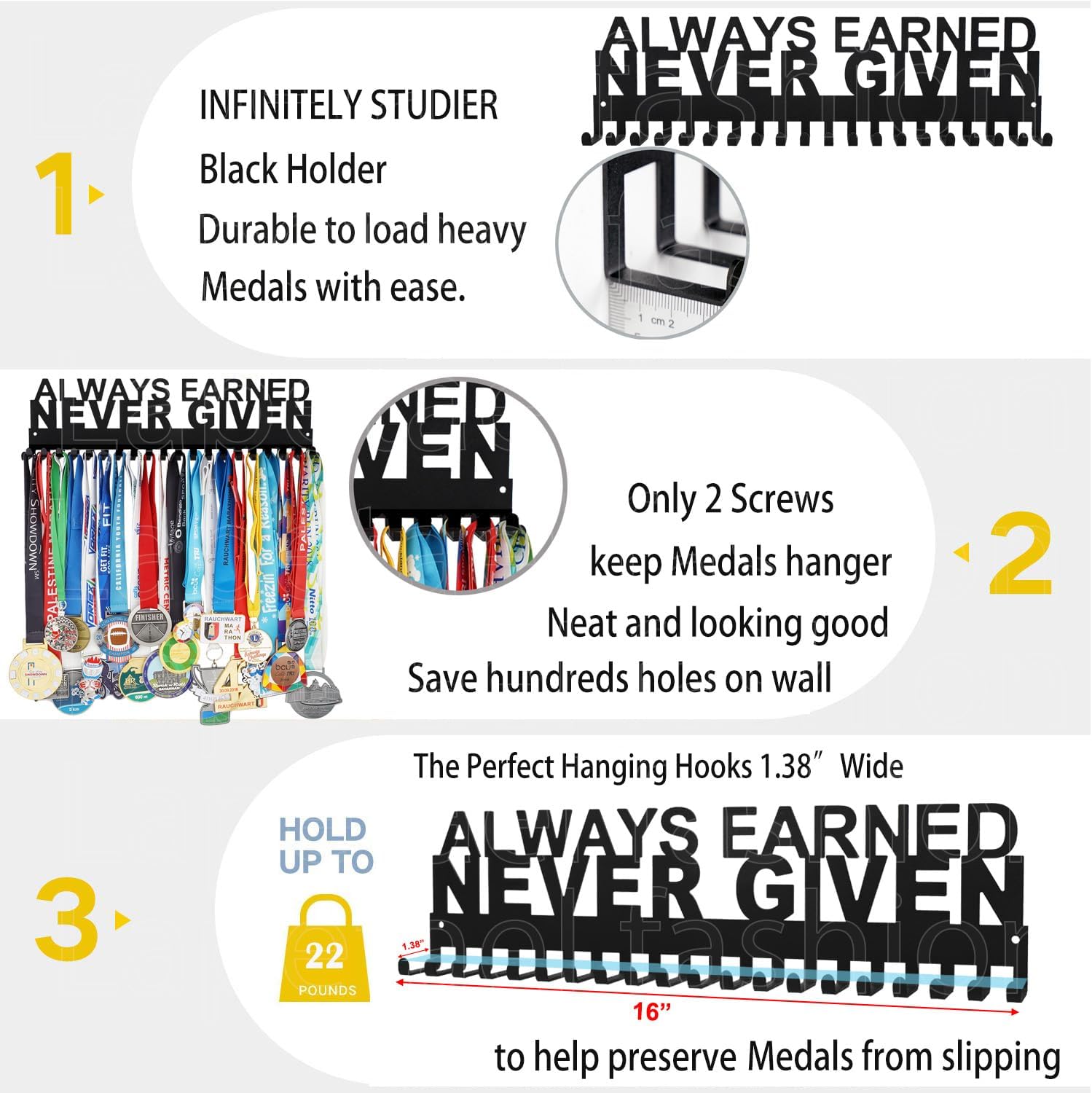 Medal Hanger Display - She Believed She Could She Did - Personalized Medal Holder for Sport Race Runner Sturdy Steel Metal Plaque Over 63 Medals Awards Easy to Install
