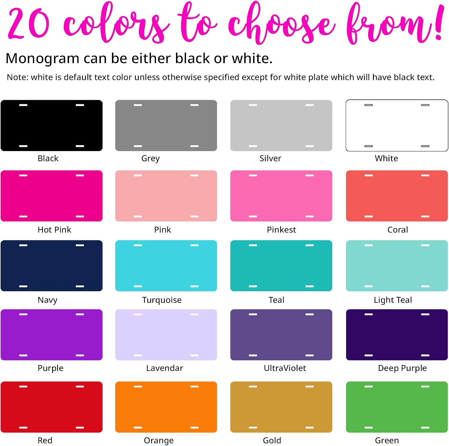 Simply Customized Personalized License Plate Black White Custom Name Text 20 Colors You Design Car Tag Auto