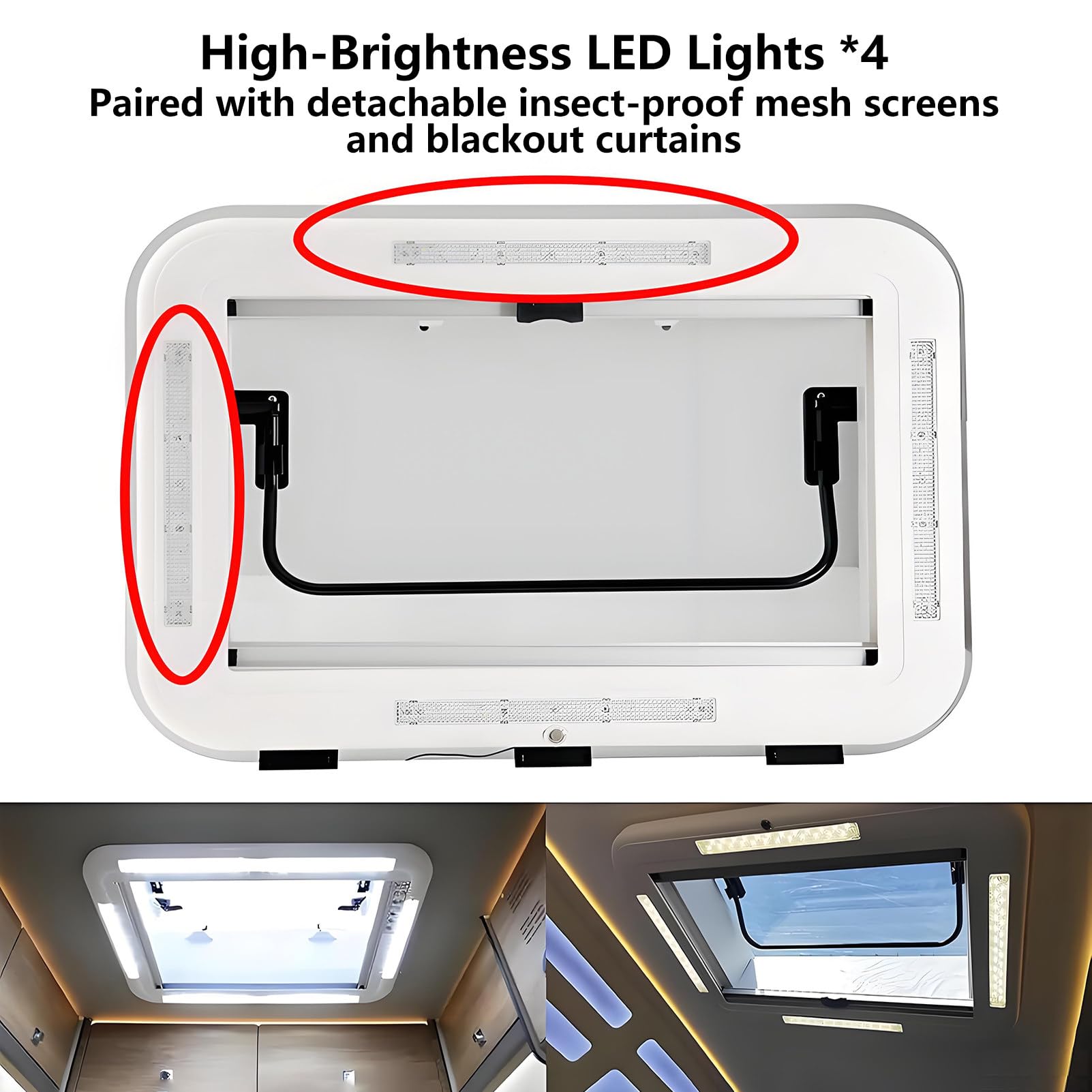 Ventilazione Finestra del Tetto per Camper, Lucernario Roulotte con Illuminazione a LED, Foro 500/700/800x500Mm, Oblò per Tetto con Zanzariera e Parasole, per Furgone Camperizzato 700 * 500mm