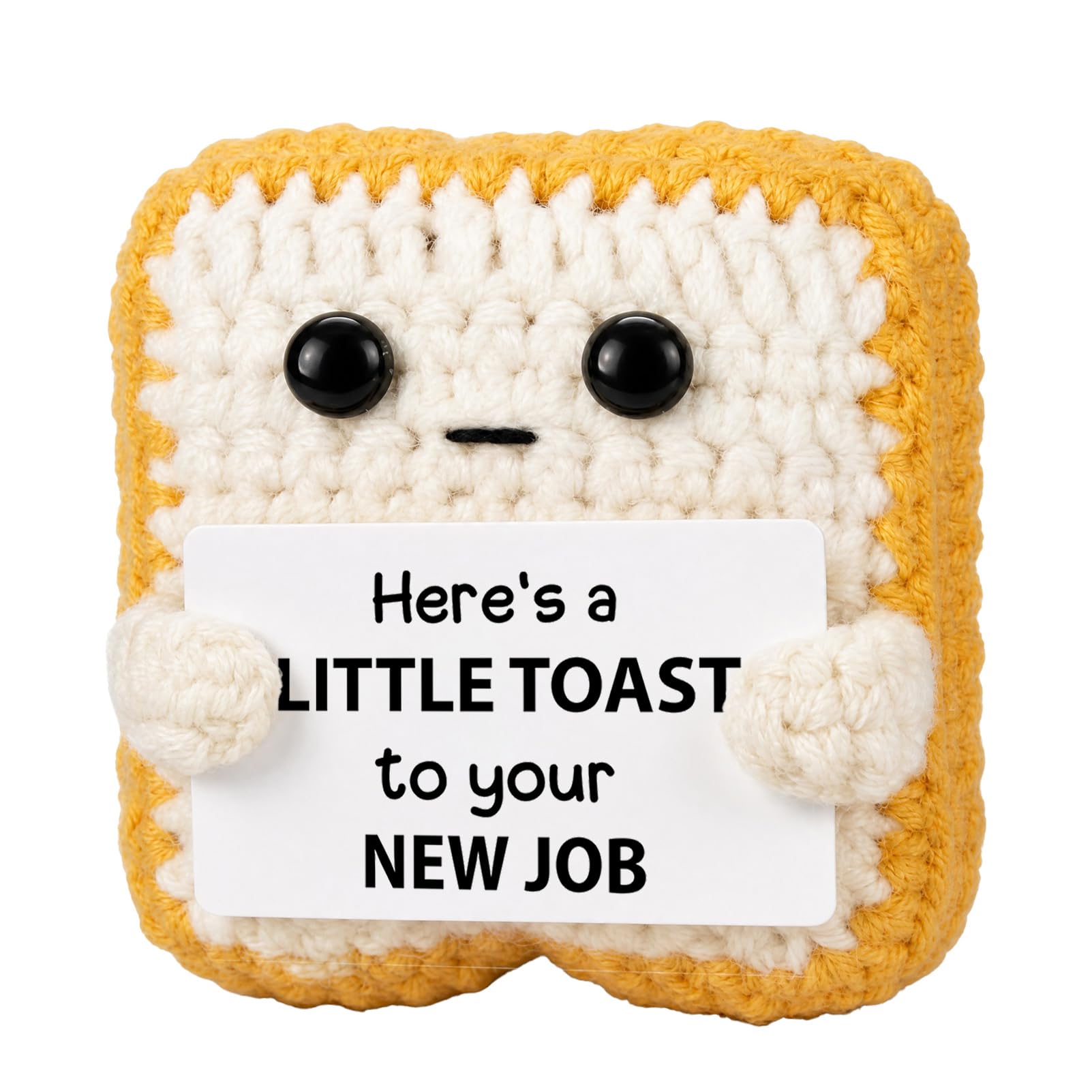 BOBPPOP 1 Piece Crochet Toast Plush​ Featuring Here's a Little Toast to Your New Job Message, Cute Desk Buddy, Congratulations Gift for Coworker, New Employee