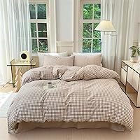 Nayoroom Queen Brown Gingham Duvet Cover Set - Soft Breathable Microfiber 3-Piece Plaid Bedding with Pillow Shams, Farmhouse Dorm Style