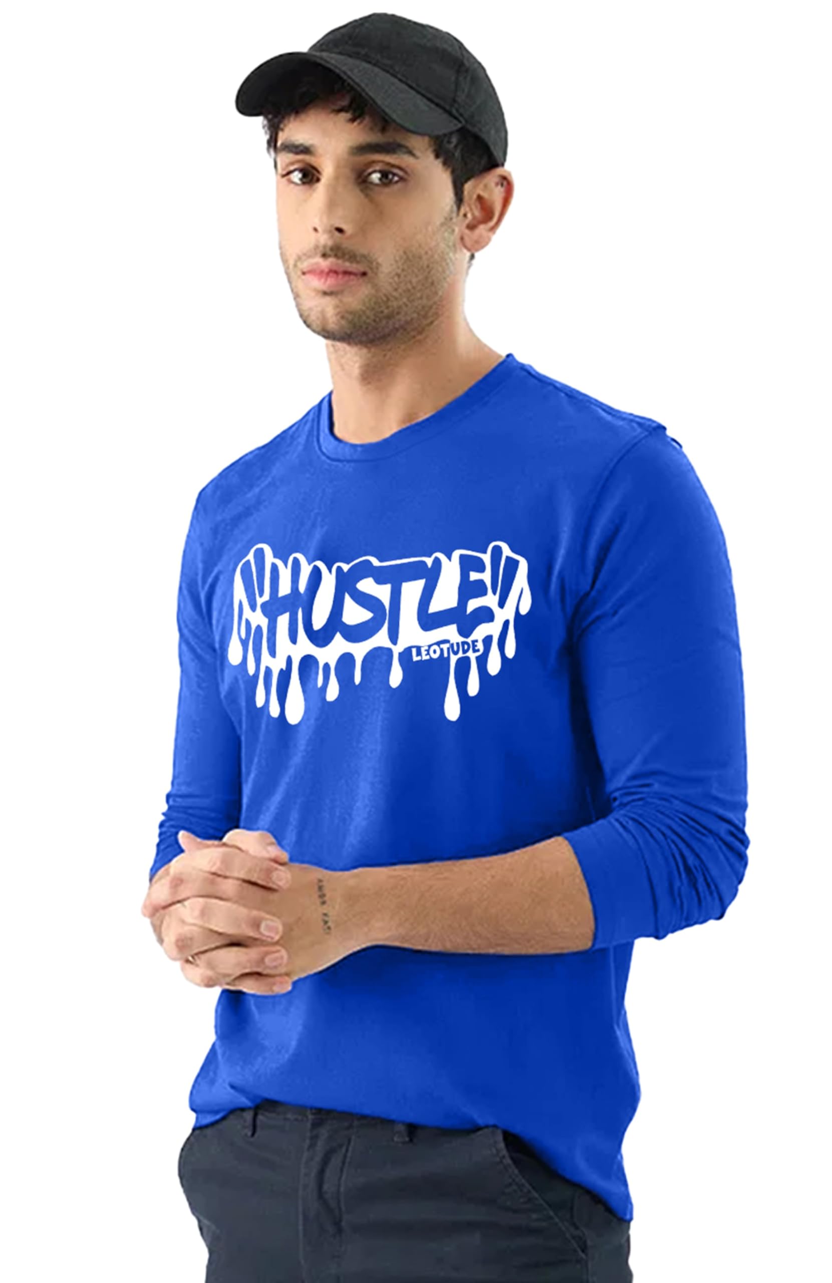 LEOTUDEMen's Full Sleeve Regular Fit Cottonblend Printed Tshirt for Men (Color Black)