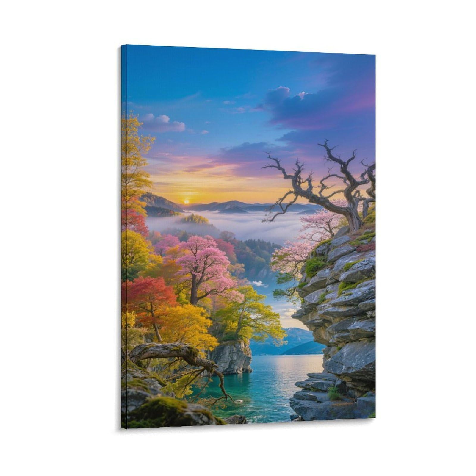 IEJKLUVWX Blossom Mountain Wall Pictures Sunrise Cloudy Fade-Resistant Moisture Resistant Durable for Bathroom Sofa Background Home Decor Lover Original 08x12inch(20x30cm)