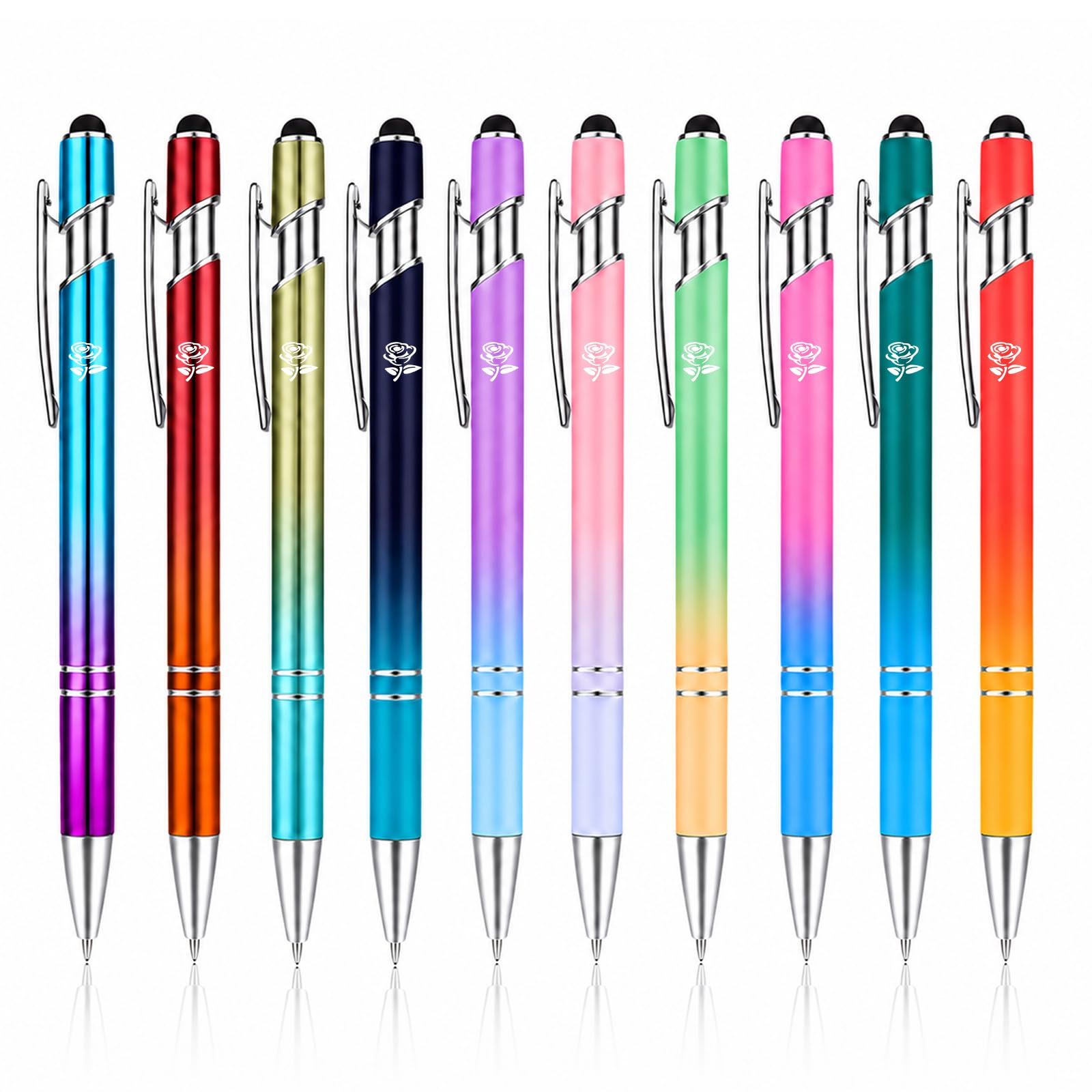 10 Pack 1.0 mm Black Ink Retractable Ballpoint Pens with Stylus Tip