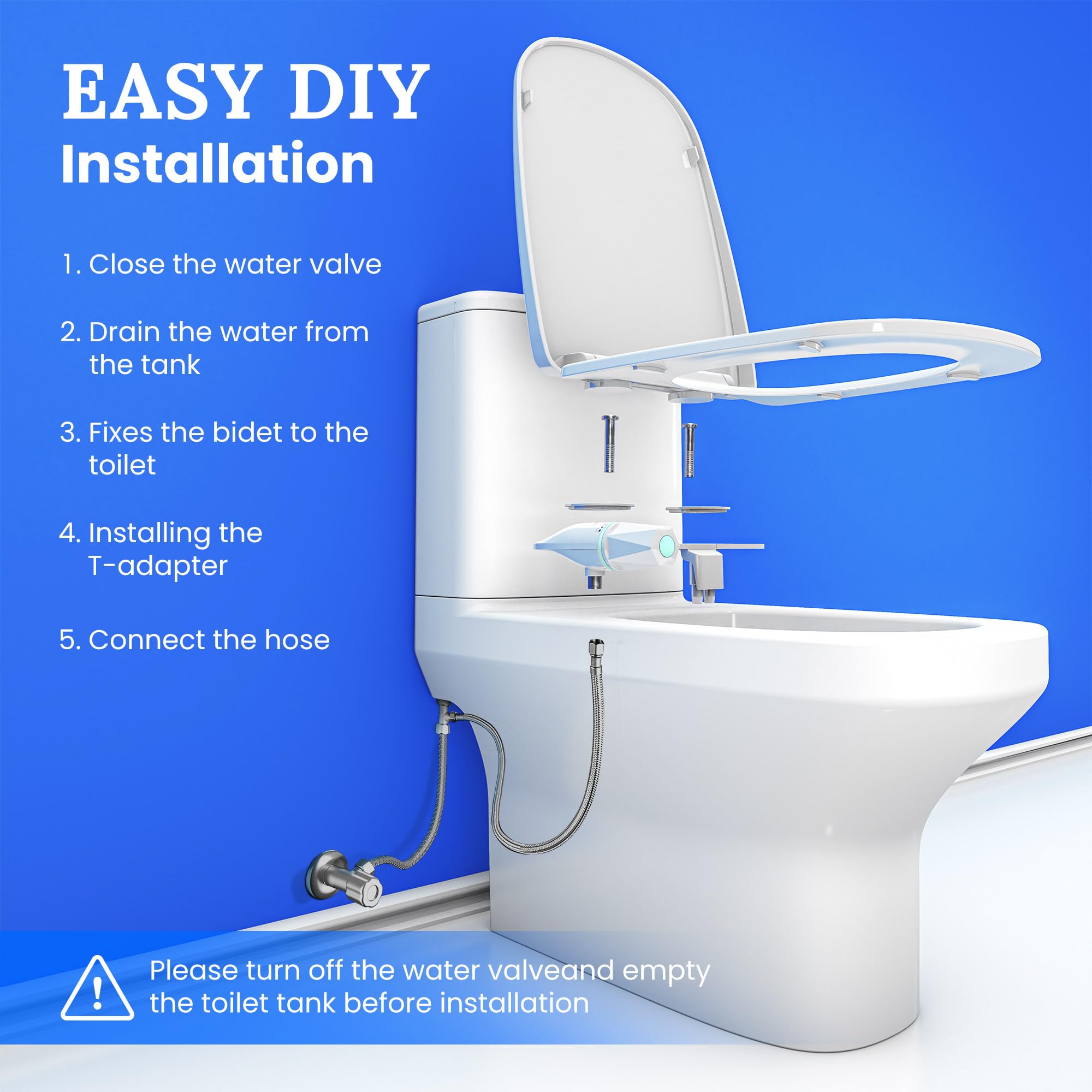 Ultra-Slim Dual-Nozzle Bidet Attachment - Adjustable Cold Water Pressure Stainless Steel Hygiene Upgrade Non-Electric Bidet Fluorescent White Fluorescent — view 2