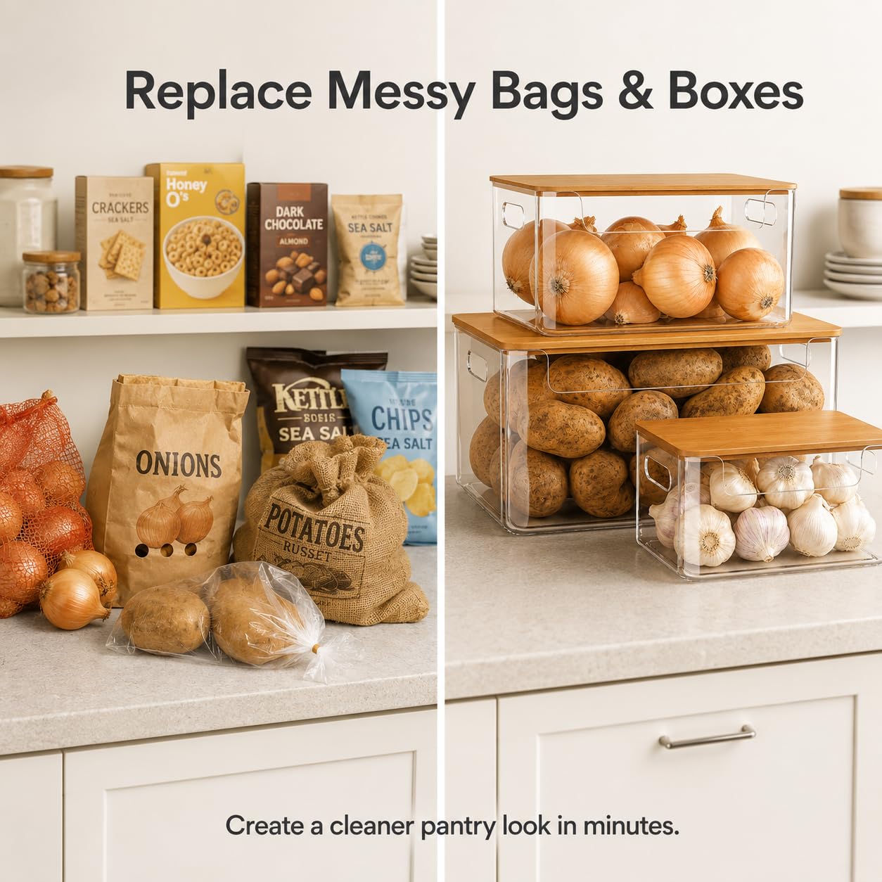 Paquete de 3 dispensadores de bolsas de basura con tapa, dispensador de bolsas de basura de plástico apilable extra grande debajo del fregadero para cocina, despensa, lavandería, organizador