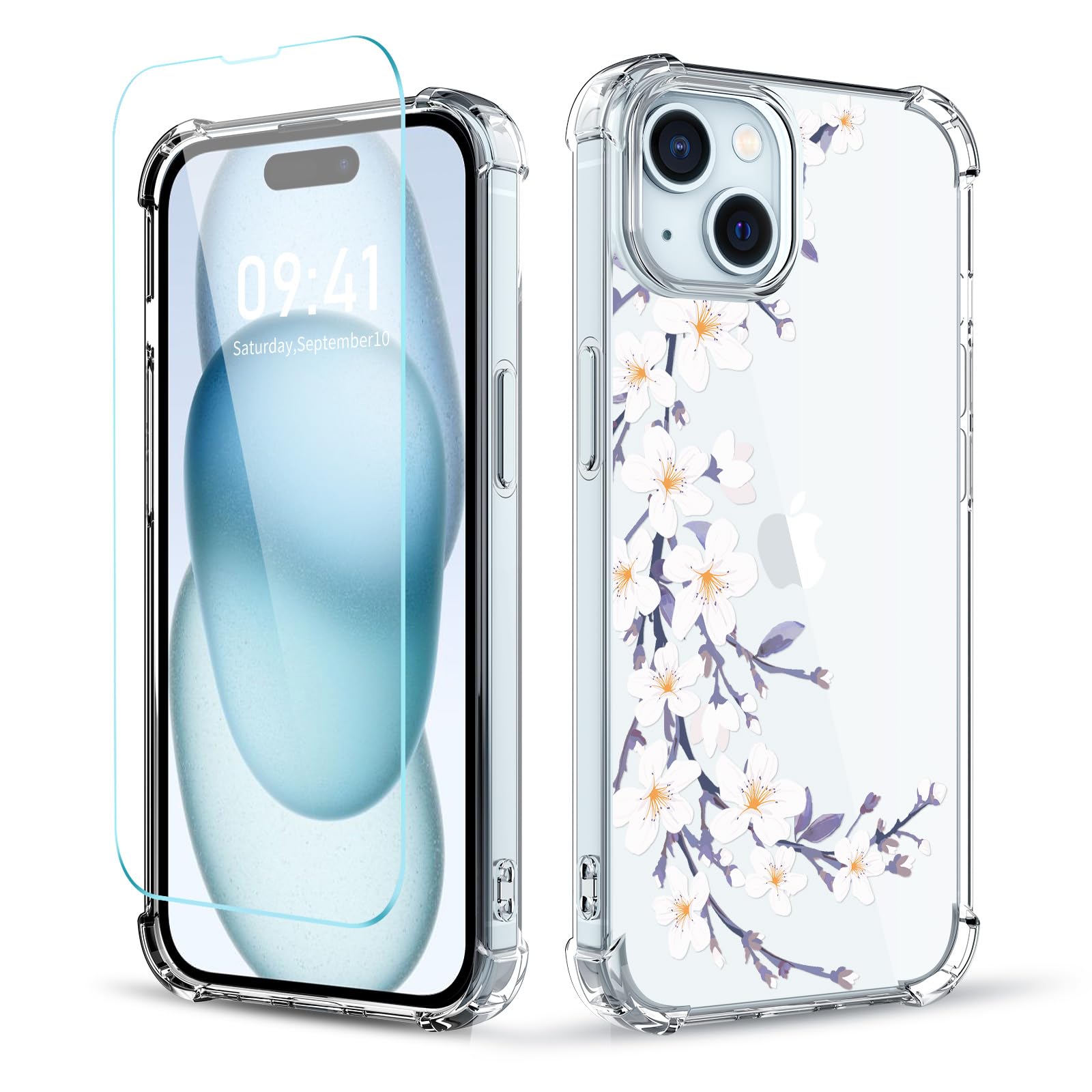 Coque iPhone 15 Plus fleur avec protège-écran TPU transparent - 7