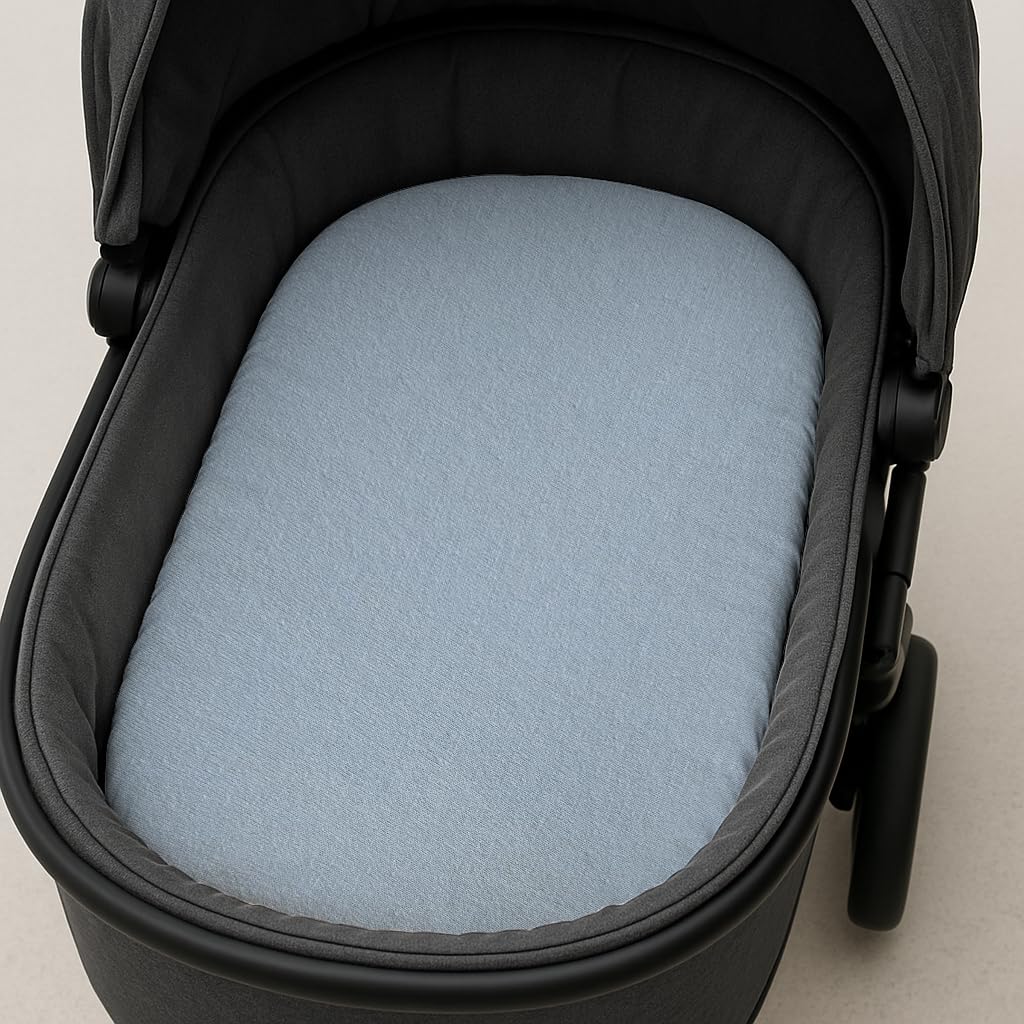 Callowesse 2 Pack Pram/Carrycot Fitted Sheets 40x80cm – Organic Cotton with Elasticated Edges for Secure Fit. Sky Blue — image 1