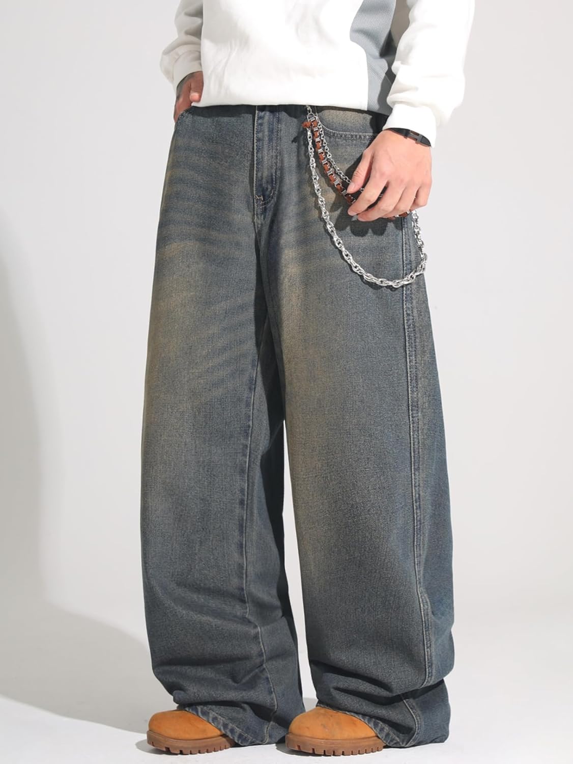 Hip Hop Baggy Jeans for Men Stylish Wide Leg Skater Jeans Loose Fit Denim Pants Streetwear - Image 2