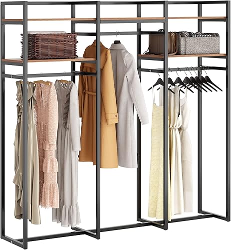 soges Percheros de ropa con estantes de 2 niveles, 3 varillas, organizador de almacenamiento para colgar ropa y almacenamiento