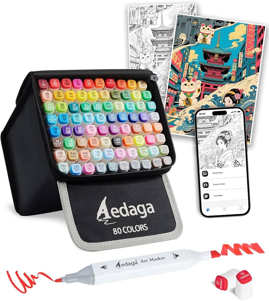 ともページ Amazon | イラストマーカー 80色 マーカーペン セット カラーペン 無料