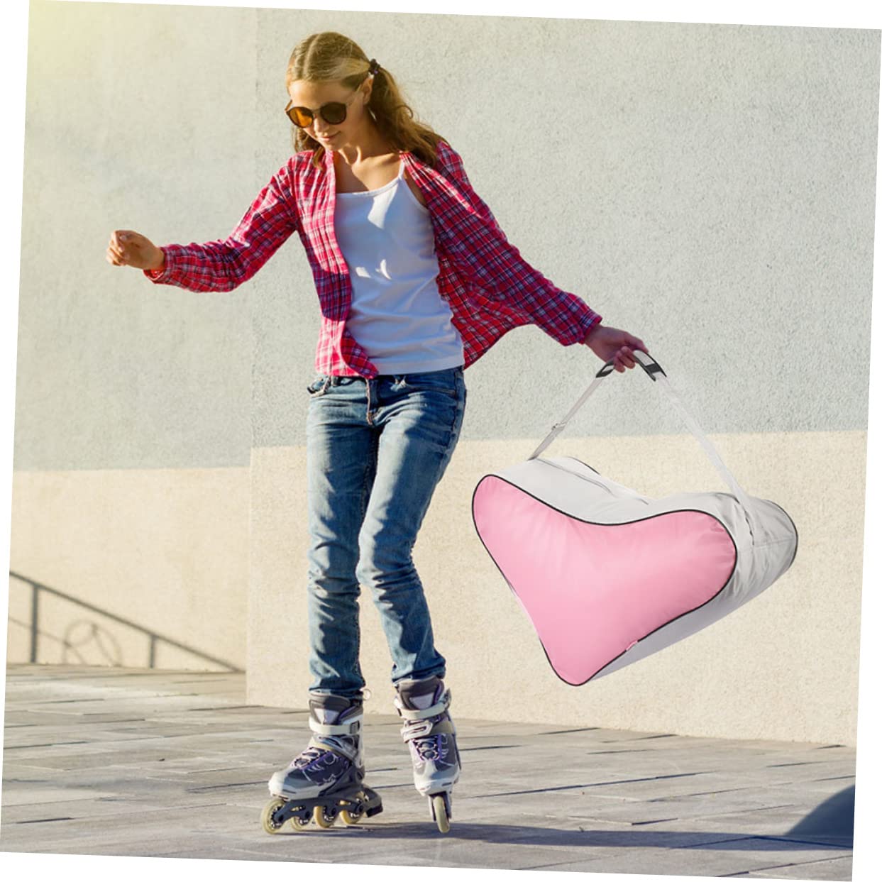 Kisangel Borsa Pattini Rotelle a Mano Triangolare Rosa 2 Pezzi | Pattini da Ghiaccio e Roller, Formato Pratico, Adatta a Molte Occasioni, Design Compatto