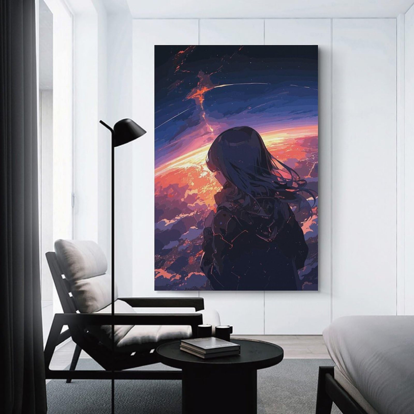 Junmoney Decorative Canvas Print Fantasy Anime Girl, 16x24inch(40x60cm), for Office, Study Or Home Workspace, Decorative Artwork for Productive Spaces