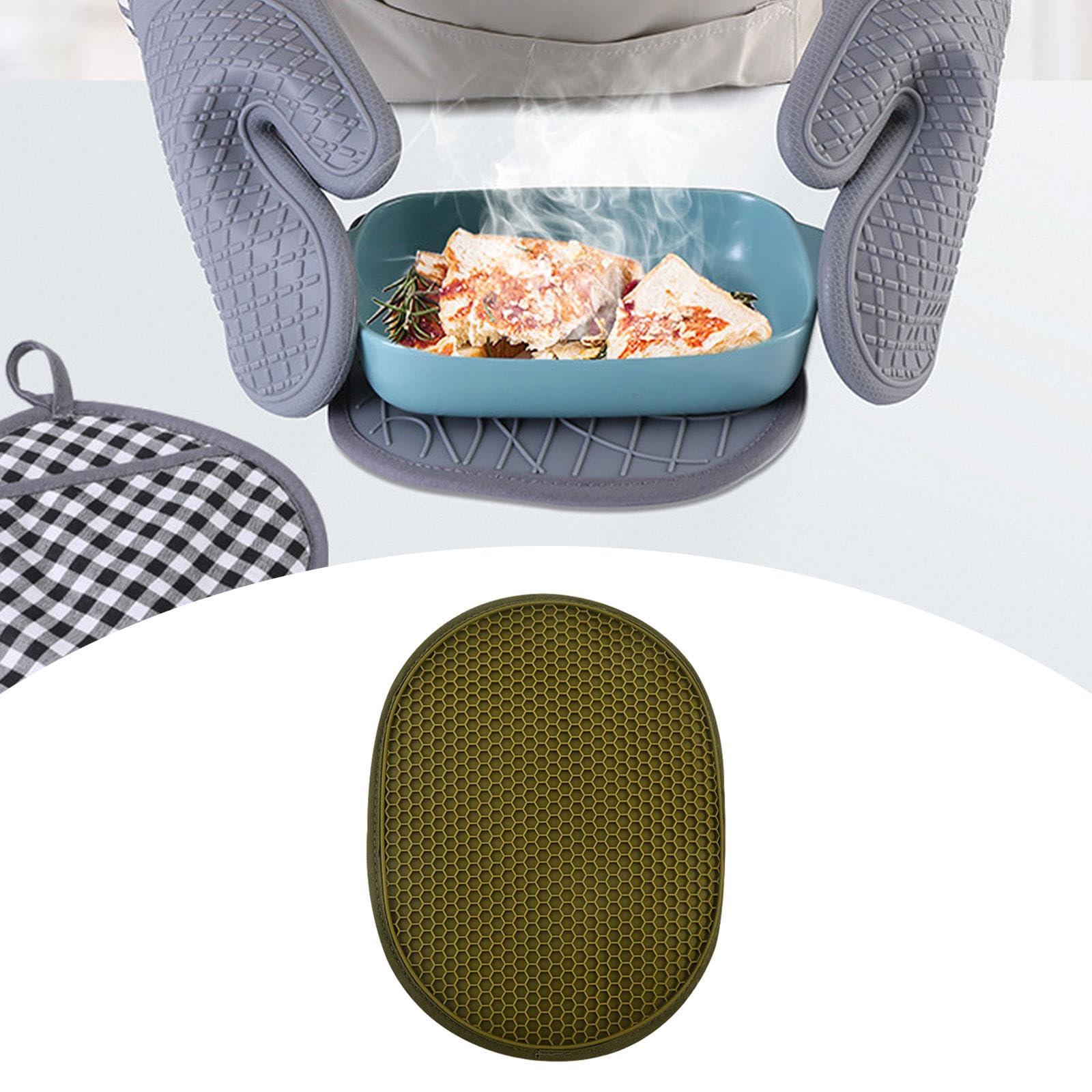 Generic Heat Resistant Pot Holder 2 in 1 Oven Mittens Anti Slip Multipurpose Potholder Oven Gloves for Camping Barbecue Home Grilling, Green