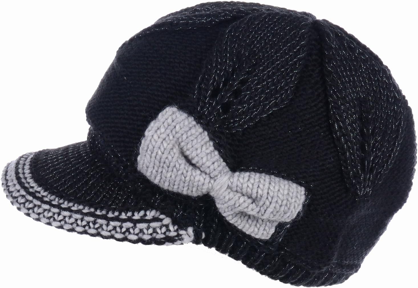 BYOS Womens Winter Chic Cable Warm Fleece Lined Crochet Knit Hat W/Visor Newsboy Cabbie Cap - Image 2
