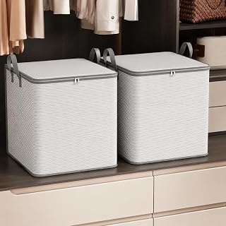 2 Pack 100L Extra Large Capacity Storage Box, 20x16x20 in Foldable Moving Bin with Zipper and Handle, Reinforced Fabric Organizing Bag for Blanket Quilt Clothes Bedding, Gray
