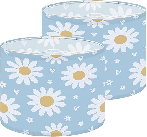 Miniatura 16 de Juego de 2 pantallas de lámpara florales de los años 70, diseño de margaritas y margaritas, estilo retro floral de los años 60, 70, 80, pantallas