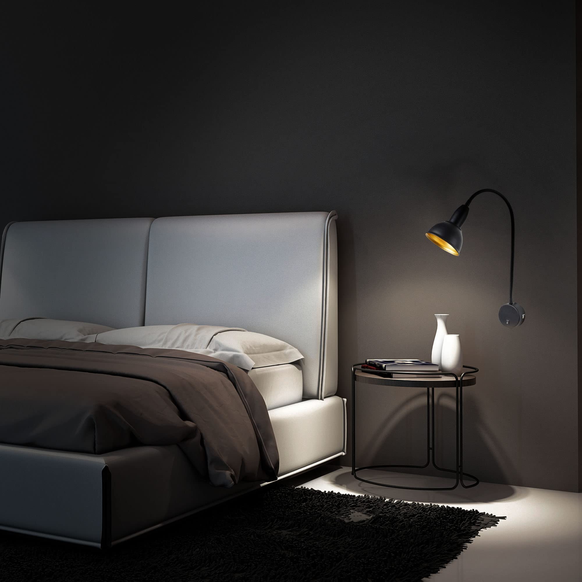 BRILONER - Lampade da letto, lampada da parete, lampada da lettura, con braccio flessibile, interruttore on/off, 1 x E14, max. 25 Watt, metallo, nero e oro