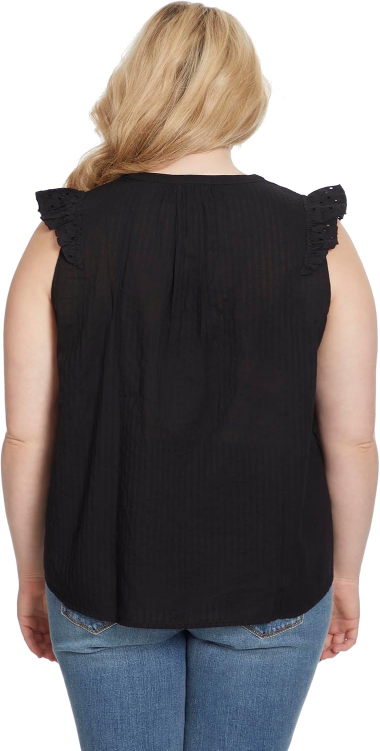Jessica Simpson Womens Alisha Boho Ruffle Cap Sleeve Tie Front Pullover Top Plus Size - Image 3
