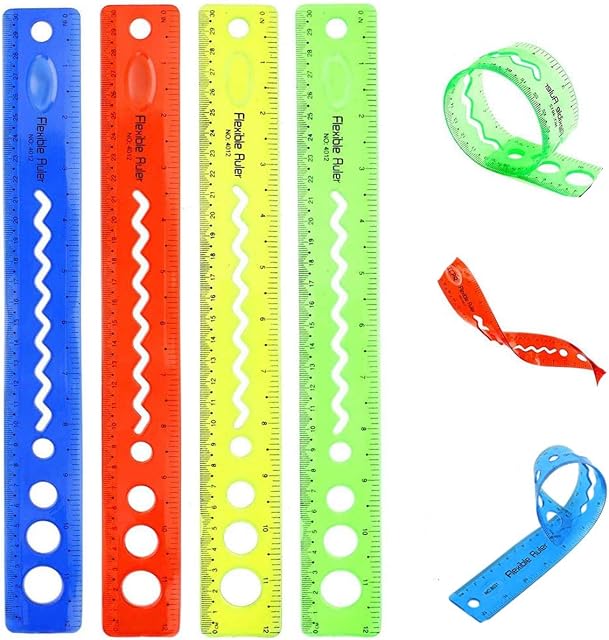 30cm/12inch Shatter Resistant Rulers Bendable Flexible Unbreakable Rulers Transparent Clear Folding Shutterproof Straigt Rubber Plastic Rulers Stationery for School Classroom Home Office(4PCS)