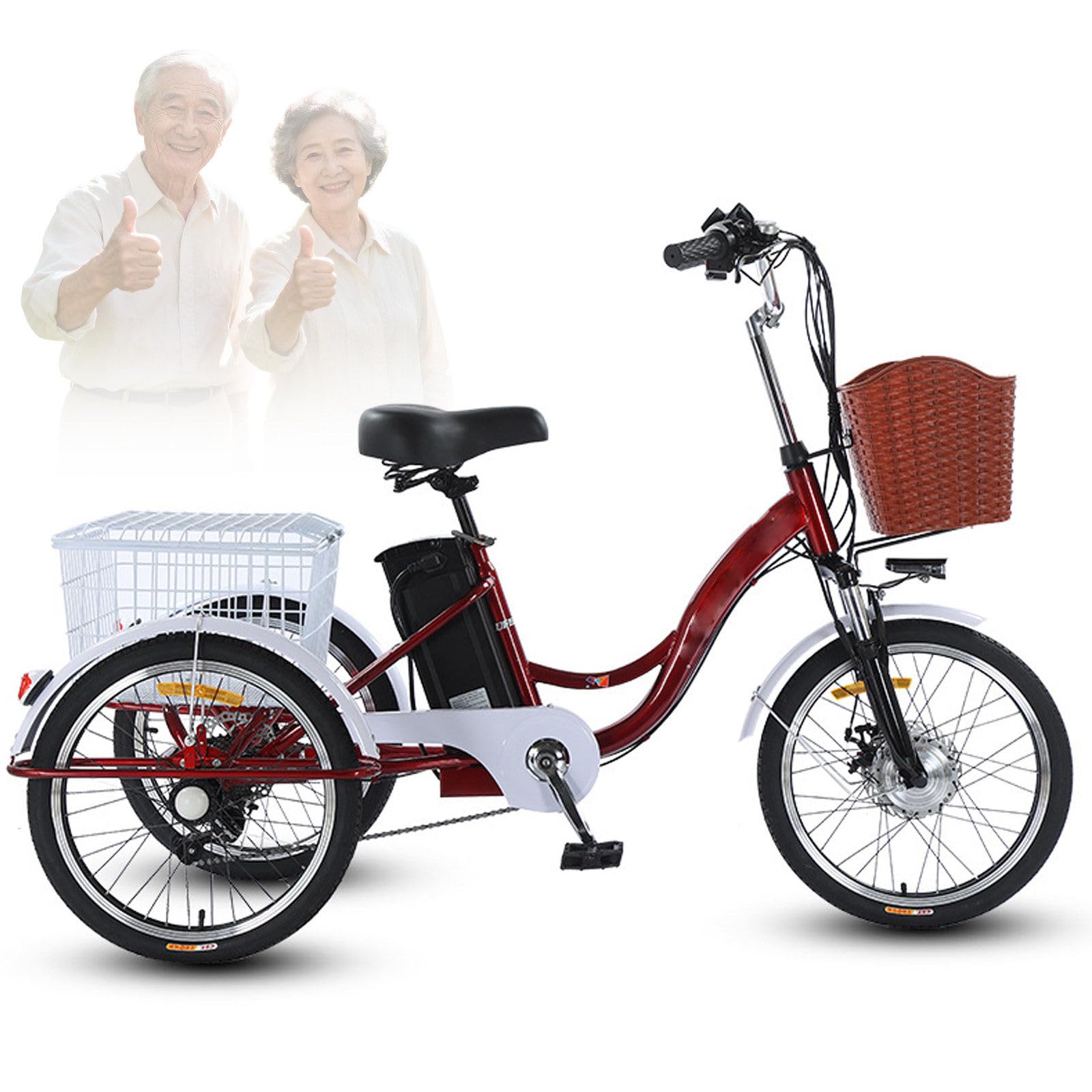 Bicicletta elettrica a 3 Ruote per Adulti Sedile Multifunzionale Posteriore Cestino Carico Altezza Regolabile di Carico 150 kg Altezza Regolabile per Le commissioni B
