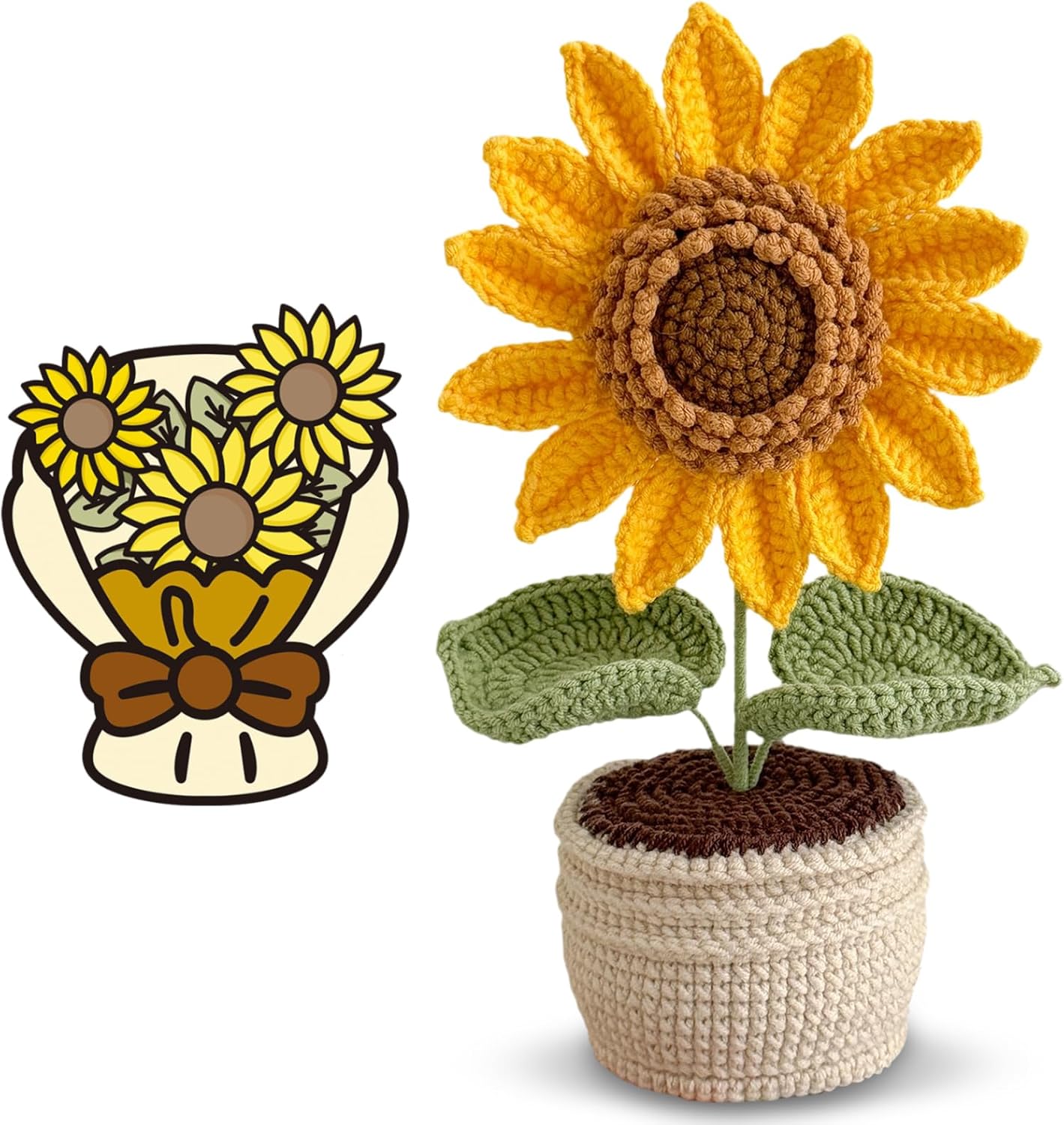 Kiyarnmi Handmade Crochet Sunflower Bouquet Potted Plants for Mother's Day, Birthday, Anniversary, Girlfriend, Friend, Teacher, Home & Office Desk Decor