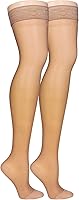 Vista 2 de Truform Medias de compresión transparentes, 15-20 mmHg, longitud alta hasta el muslo para mujer, 20 denier, beige, S