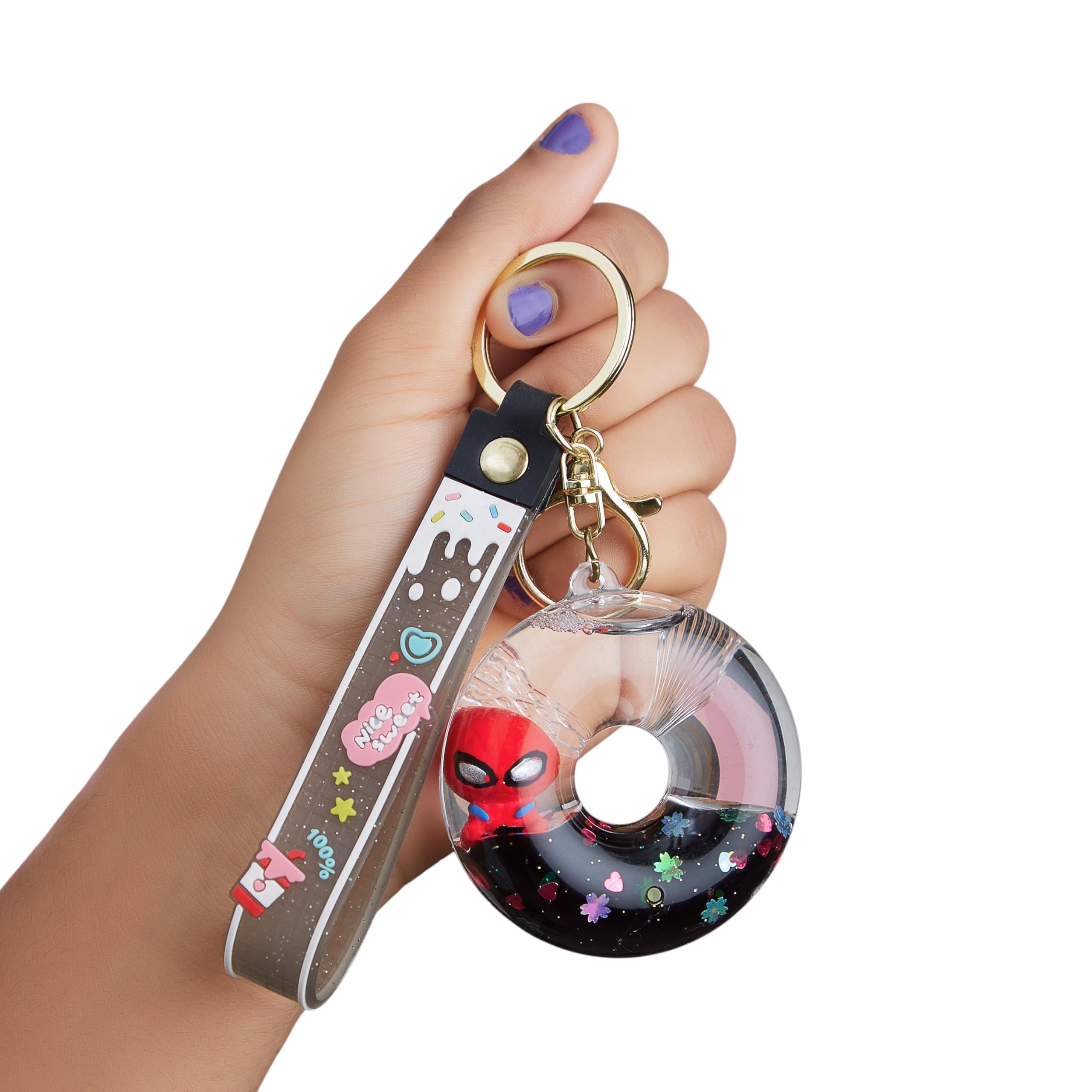 3D Acrylic Liquid Keychain Cute Charm Keyring for Girls Silicone Strap