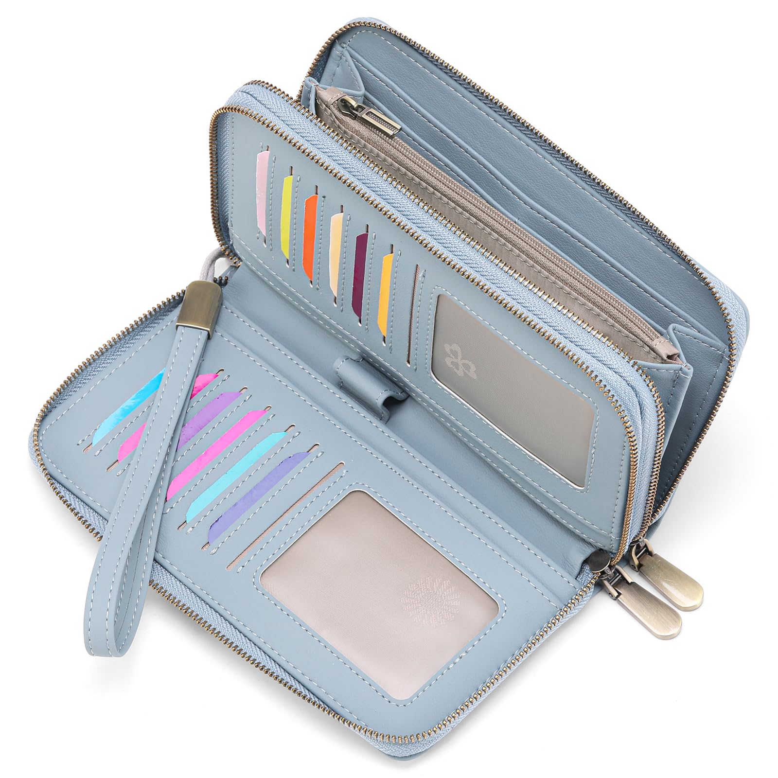 GAEKEAO Wallet for Women Clutch Leather RFID Blocking Wristlet Purse Zip Around Wallets Large Capacity Credit Card Holder