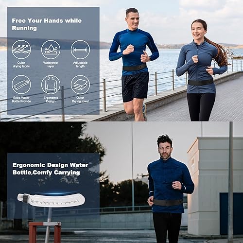 Miniatura 5 de Cinturón para correr definitivo para mujeres y hombres, a prueba de agua, riñonera con botella de agua, cinturones delgados para bolsa de correr con