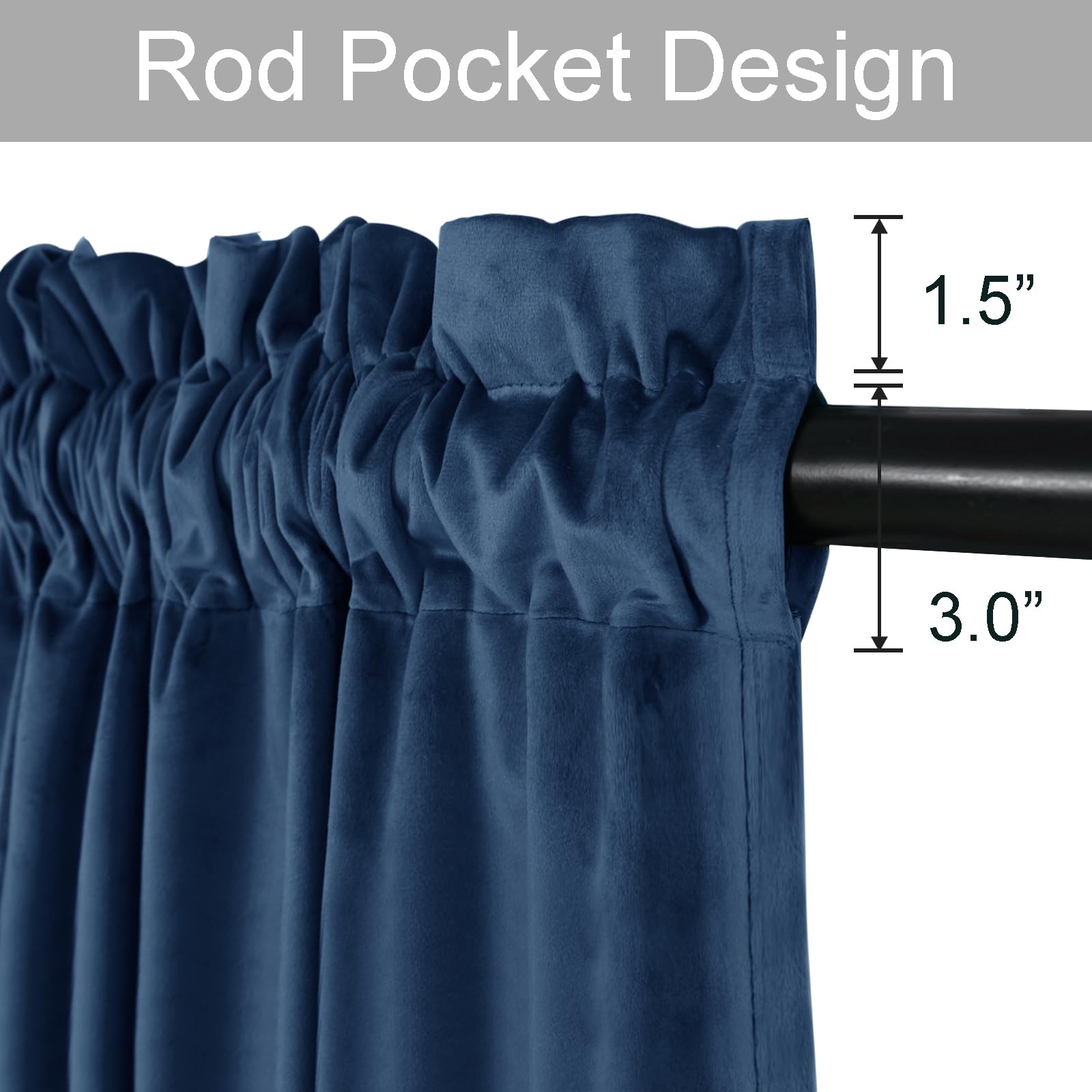 JIUZHEN Navy Velvet Curtains 90 inches for Living Room - Soft Retro Blackout Velvet Drapes Rod Pocket Room Darkening Thermal Insulated for Bedroom/Gallery, 42W x 90L, 2 Panels with Tiebacks