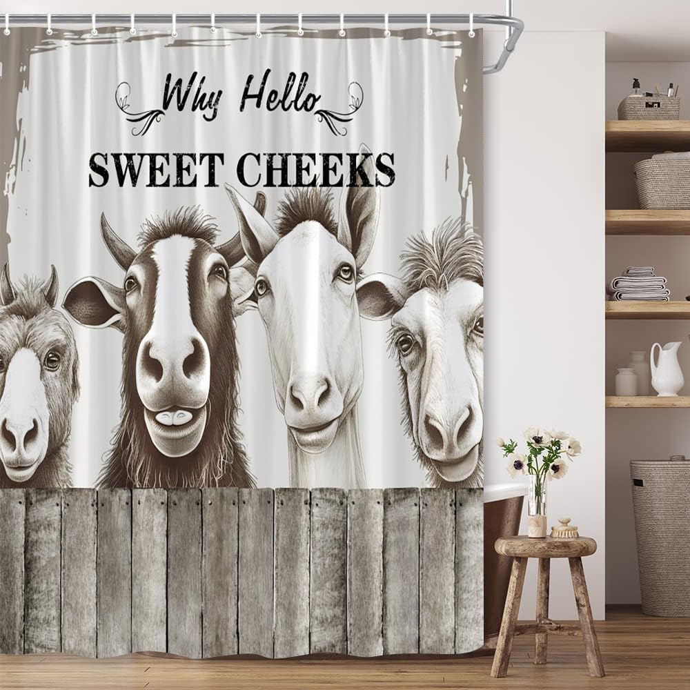BCNEW Rustic Farmhouse Livestock Shower Curtain with Vintage Farm Animal Prints and