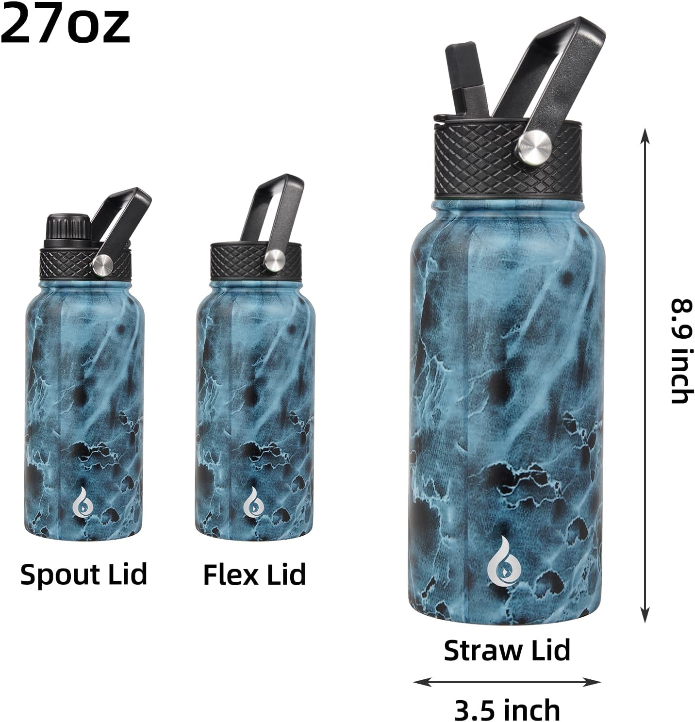BJPKPK Insulated Water Bottles with Straw Lid, 27oz Stainless Steel Water Bottle with 3 Lids, Leak Proof BPA Free Metal Thermo, Mugs, Tumblers, Keep Cold Hot -Ocean - Image 2