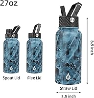 Vista 141 de BJPKPK - Botellas de agua aisladas con tapa de popote, botellas de agua de acero inoxidable de 40 onzas con 3 tapas, termo a prueba de fugas libre