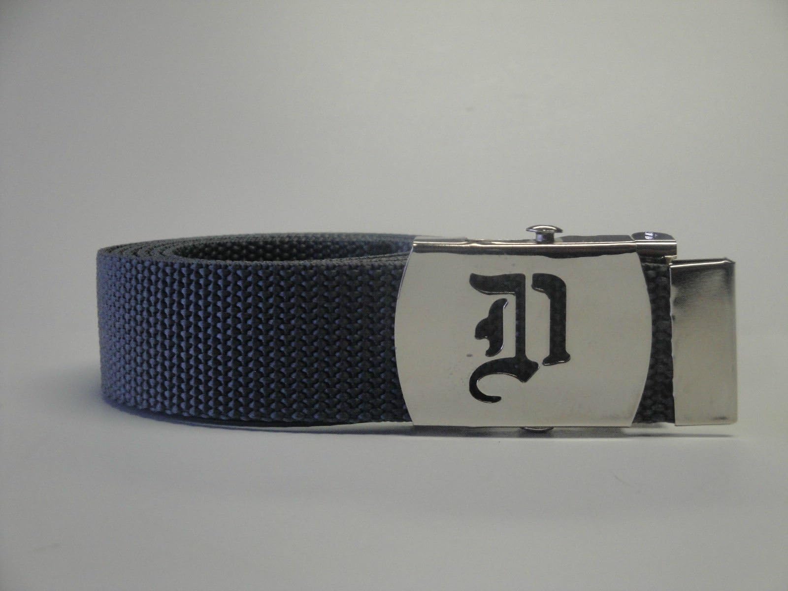 Old English Letter D Belt Buckle with Grey Belt Military Canvas Web New