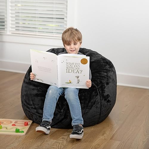 Miniatura 58 de Flash Furniture Dillon - Puf de sherpa, silla clásica recargable para niños y adolescentes, pequeña, natural Negro -,Negro Peludo,Blush
