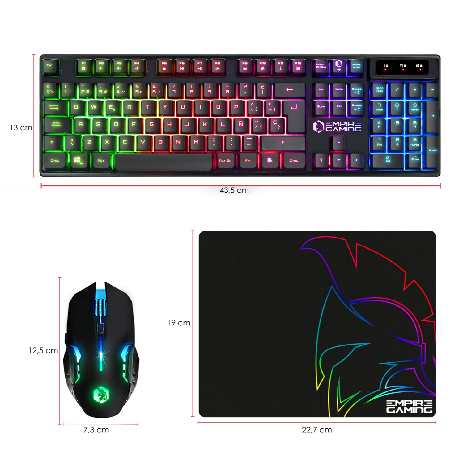 Empire Gaming - Armor RF800 Teclado y Ratón Para Gamers Recargable QWERTY (Layout Español) Con Mouse Pad - Bezprzewodowa klawiatura RGB 2,4 Ghz - mysz 4800 DPI - PC PS4 PS5 Xbox One / seria Mac -