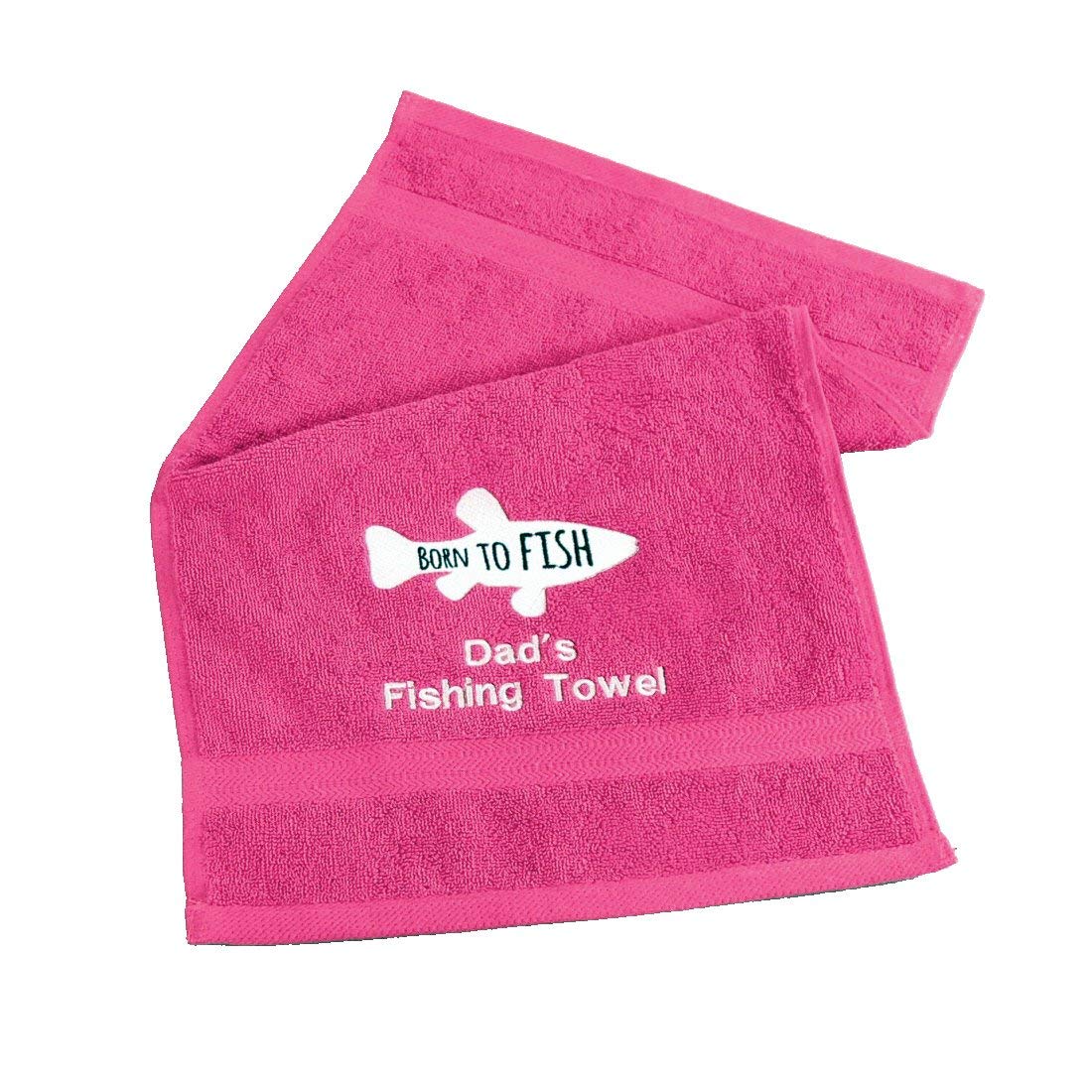 aztex Embroidered Born to Fish Fishing Towel, Gift for the fishing enthusiast, Outdoor Sports, 30cm x 50cm - Pink